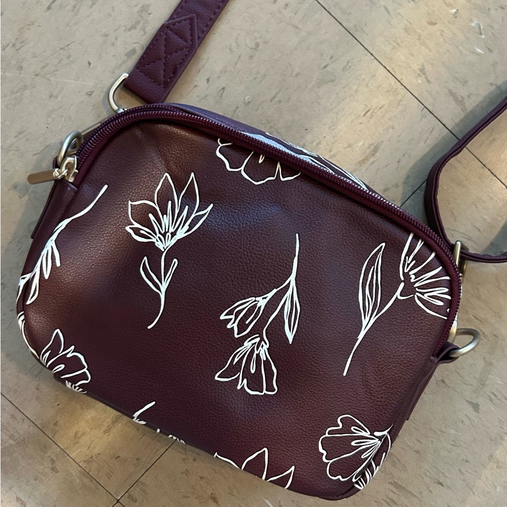 Thirty-One Burgundy Floral Crossbody Bag